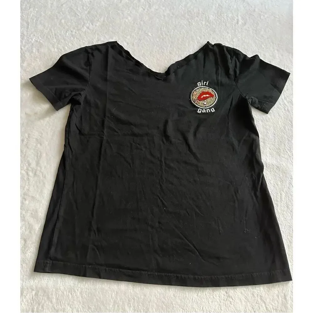 Embellished Girl gang enamel pin tee shirt XS